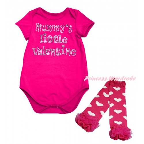 Valentine's Day Hot Pink Baby Jumpsuit & Sparkle Rhinestone Mummy's Little Valentine Print & Warmer Set TH703