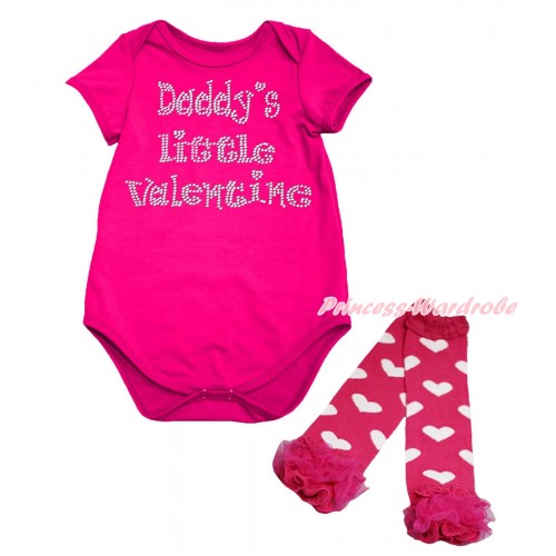 Valentine's Day Hot Pink Baby Jumpsuit & Sparkle Rhinestone Daddy's Little Valentine Print & Warmer Set TH704