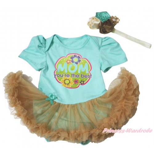 Mother's Day Aqua Blue Baby Bodysuit Goldenrod Pettiskirt & MOM You're The Best Painting JS4956