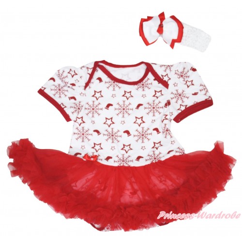 Christmas Snowflakes Socks Stars Baby Bodysuit Red Pettiskirt JS4979
