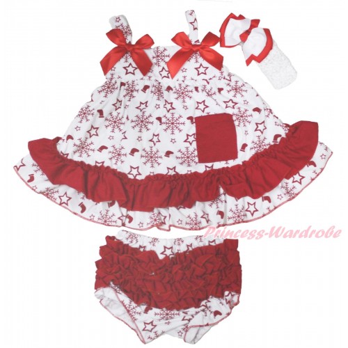 Christmas Snowflakes Socks Stars Swing Top Red Bow matching Panties Bloomers SP37