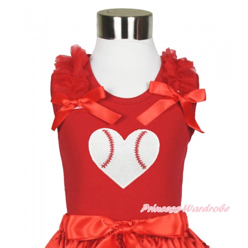 Valentine's Day Red Tank Top Red Ruffles & Bow & Baseball Heart Print TN271