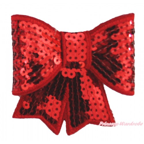 Hot Red Sparkle Bling Sequins Bow Hair Clip H1002