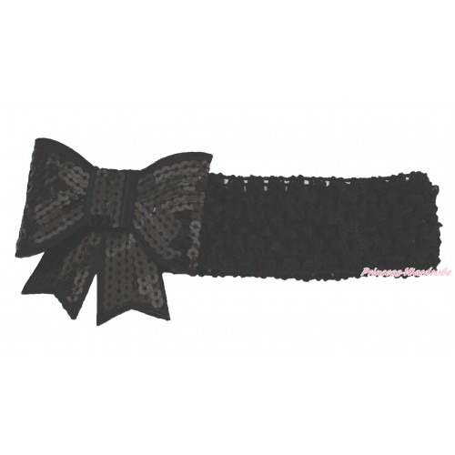Black Headband Sparkle Sequins Bow Hair Clip H995