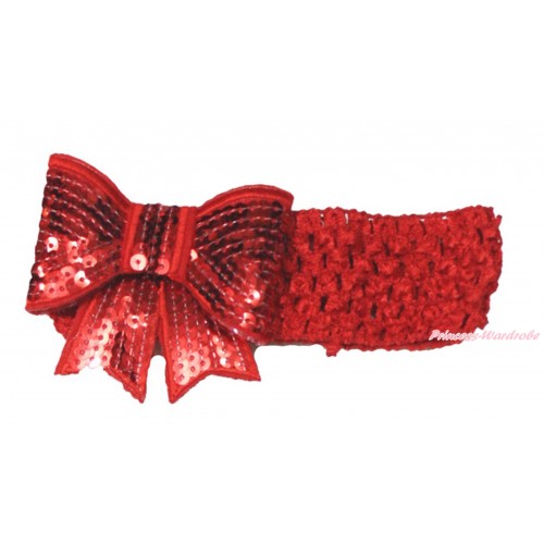 Hot Red Headband Sparkle Sequins Bow Hair Clip H996