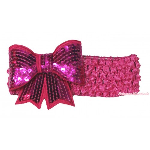 Hot Pink Headband Sparkle Sequins Bow Hair Clip H997