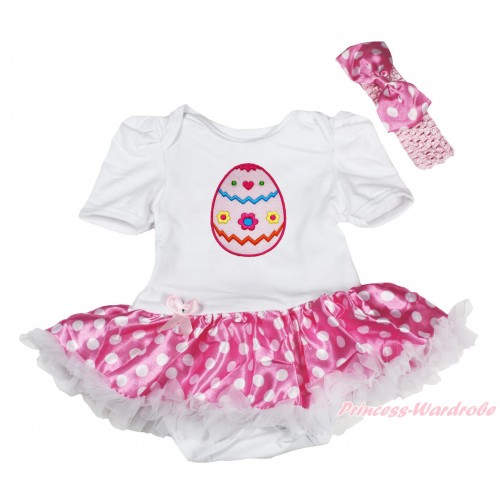 Easter White Baby Bodysuit Hot Pink White Dots Pettiskirt & Easter Egg Print JS4424