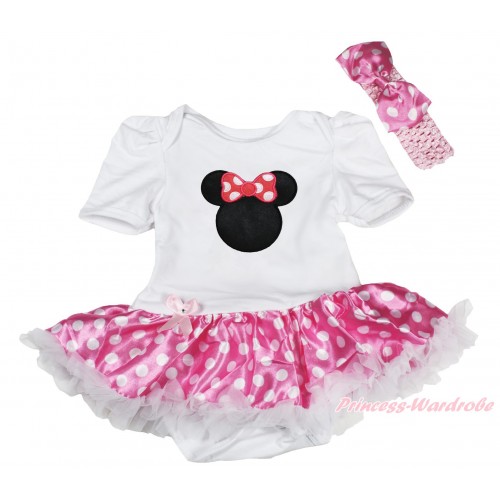 White Baby Bodysuit Hot Pink White Dots Pettiskirt & Hot Pink Minnie Print JS4427