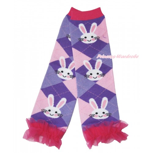 Easter Newborn Baby Rabbit Purple Pink Leg Warmers Leggings & Hot Pink Ruffles LG289