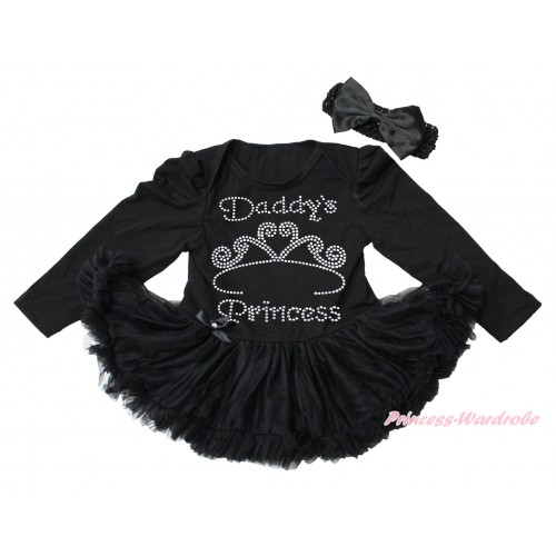 Valentine's Day Black Long Sleeve Bodysuit Pettiskirt & Sparkle Rhinestone Daddy's Princess Print JS4347