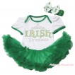 St Patrick's Day White Baby Bodysuit Kelly Green Pettiskirt & Sparkle Rhinestone IRISH Princess Print JS4356