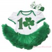 St Patrick's Day White Baby Bodysuit Kelly Green Pettiskirt & 1st Sparkle Kelly Green Birthday Number Clover Print JS4361