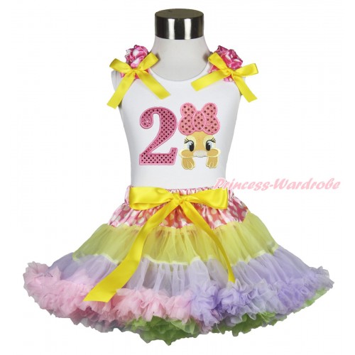 Easter White Tank Top Hot Pink White Dots Ruffles Yellow Bows & 2nd Sparkle Light Pink Birthday Number Pink Bow Bunny Rabbit & Pink White Dots Waist Rainbow Yellow Lavender Light Pink Pettiskirt MG1498