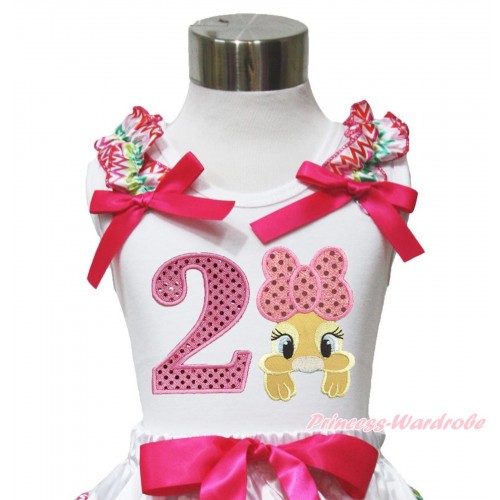 Easter White Tank Top Rainbow Chevron Ruffles Hot Pink Bow & 2nd Sparkle Light Pink Birthday Number Pink Bow Bunny Rabbit TB1052