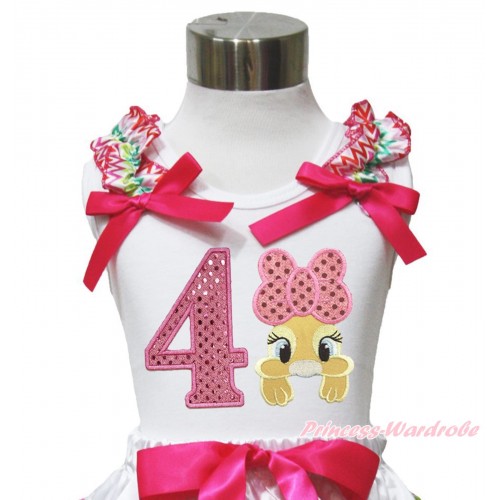 Easter White Tank Top Rainbow Chevron Ruffles Hot Pink Bow & 4th Sparkle Light Pink Birthday Number Pink Bow Bunny Rabbit TB1054