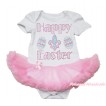 White Baby Bodysuit Light Pink Pettiskirt & Sparkle Rhinestone Happy Easter JS4430
