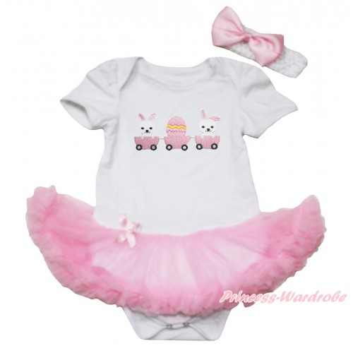 White Baby Bodysuit Light Pink Pettiskirt & Buuny Rabbit Egg Print JS4432