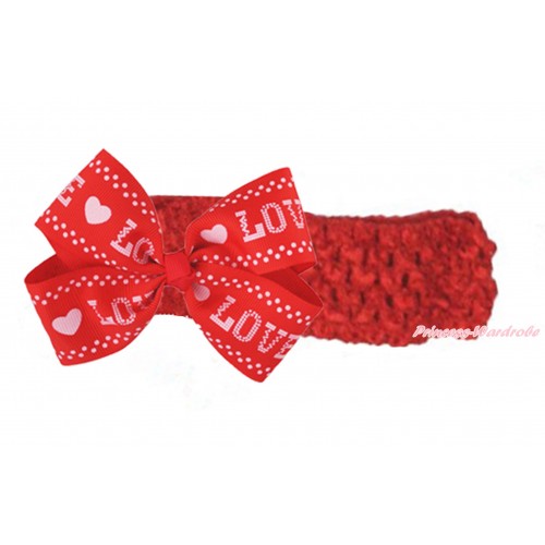 Red Headband & Pink LOVE Red Ribbon Bow Hair Clip H1014