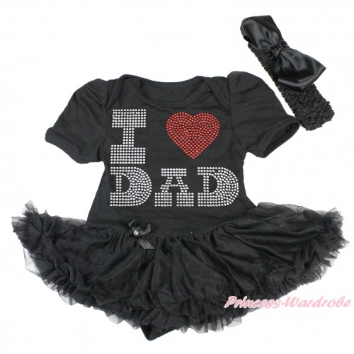 Black Baby Bodysuit Pettiskirt & Sparkle Rhinestone I Love Dad Print JS4475
