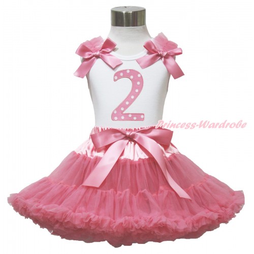 White Tank Top Dusty Pink Ruffles & Bow & 2nd Light Pink White Dots Birthday Number & Dusty Pink Pettiskirt MG1540