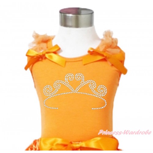 Queen's Day Orange Tank Top Orange Ruffles & Bows & Sparkle Rhinestone White Crown Print TN274