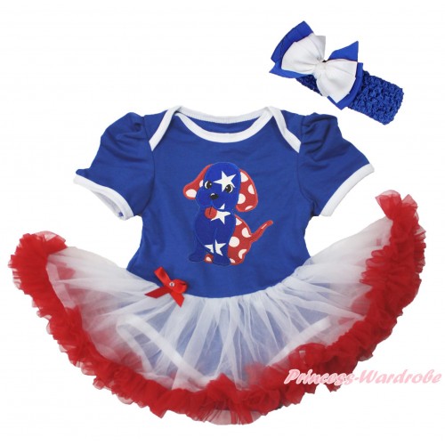 American's Birthday Royal Blue Baby Bodysuit White Red Pettiskirt & 4th July Puppy Print JS4511