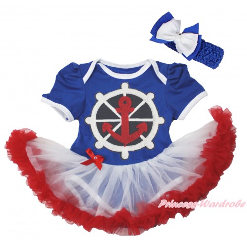 Royal Blue Baby Bodysuit White Red Pettiskirt & Red White Blue Anchor Print JS4513