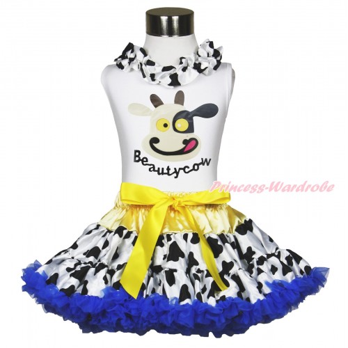 White Tank Top Milk Cow Lacing & Beauty Cow Painting & Milk Cow Royal Blue Pettiskirt MG1727