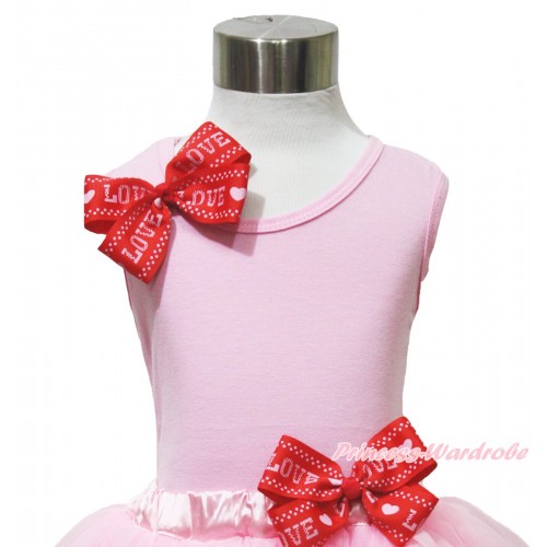 Valentine's Day Light Pink Tank Top Red LOVE Bow TB1159