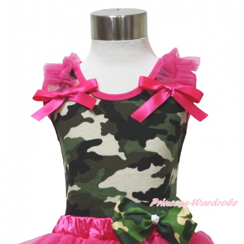 Camouflage Tank Top Hot Pink Ruffles & Bow TB1164