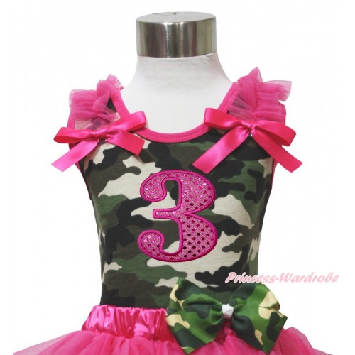 Camouflage Tank Top Hot Pink Ruffle & Bow & 3rd Sparkle Hot Pink Birthday Number Print TB1177