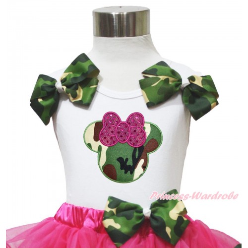 White Tank Top Camouflage Bows & Camouflage Minnie Print TB1183
