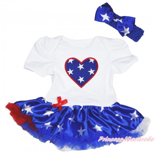 American's Birthday White Baby Bodysuit Patriotic American Star Pettiskirt & American Star Heart JS4483