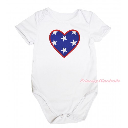American's Birthday White Baby Jumpsuit & American Star Heart Print TH575