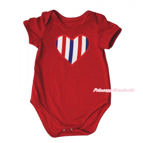 American's Birthday Red Baby Jumpsuit & Red White Blue Striped Heart Print TH581