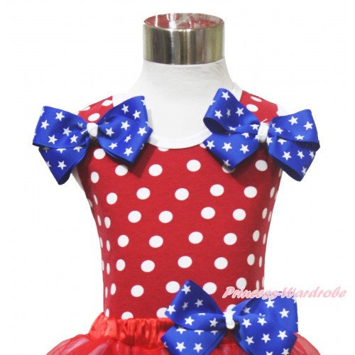 4th July Red White Dot Minnie Tank Tops & Patriotic American Star Satin Twin Bow TP269