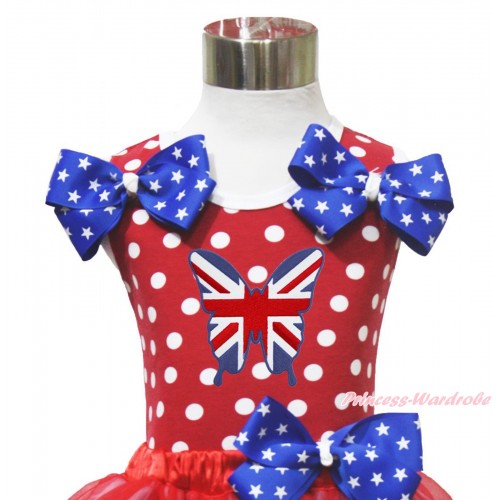4th July Red White Dot Minnie Tank Tops Patriotic American Star Satin Twin Bow & British Butterfly Print TP277