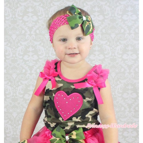 Valentine's Day Camouflage Tank Top Hot Pink Ruffles & Bow & Hot Pink Heart Print TB1194