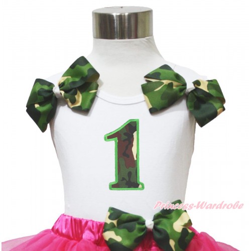 White Tank Top Twin Camouflage Bows 1st Camouflage Birthday Number Print TB1158
