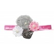 Light Pink Headband & Bunch Of  Grey White Pink Vintage Garden Pearl Rosettes Flower H1027