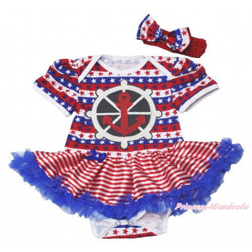 Red White Blue Striped Star Baby Bodysuit Red White Striped Pettiskirt & Red White Blue Anchor Print JS4524