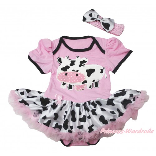 Light Pink Baby Bodysuit Milk Cow Pettiskirt & Milk Cow Print JS4546