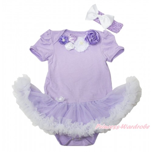 Lavender Baby Bodysuit Lavender White Pettiskirt & Purple White Vintage Garden Rosettes Lacing JS4554