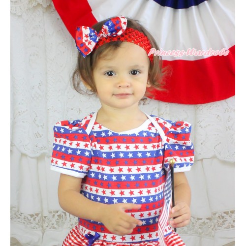 American's Birthday Red Headband Red White Blue Striped Star Satin Bow Hair Clip H1026
