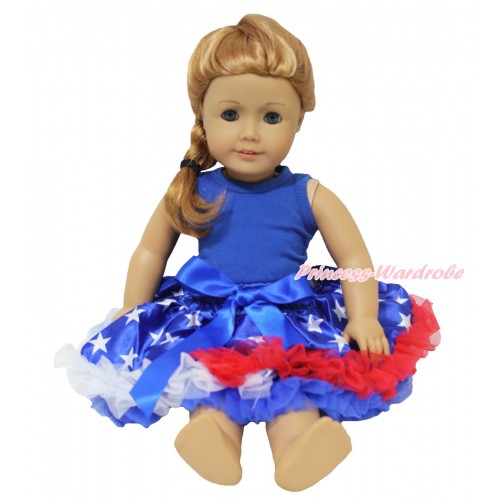 American's Birthday Royal Blue Tank Top & Patriotic American Star Pettiskirt American Girl Doll Outfit DO081