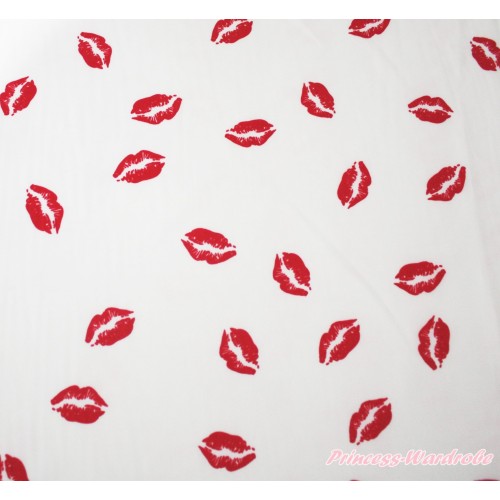 1 Yard White Red Lips Print Chiffon Fabrics HG144