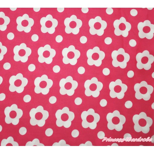 1 Yard Hot Pink White Flower Print Chiffon Fabrics HG145
