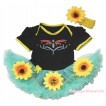 Black Baby Bodysuit Summer Sunflower Aqua Blue Pettiskirt & Sparkle Rhinestone Princess Anna Fever Print JS4567