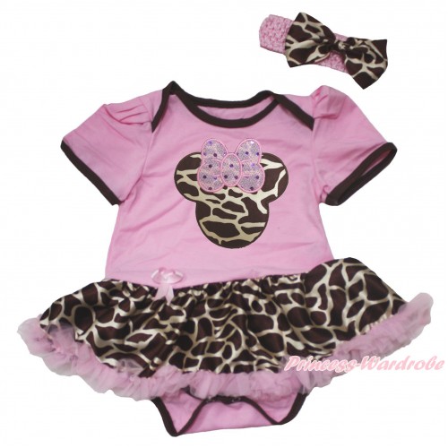 Light Pink Baby Bodysuit Giraffe Light Pink Pettiskirt & Giraffe Minnie Print JS4573