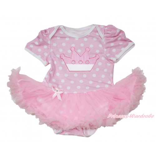 Light Pink White Polka Dots Baby Jumpsuit Light Pink Pettiskirt with Crown Print JS167 